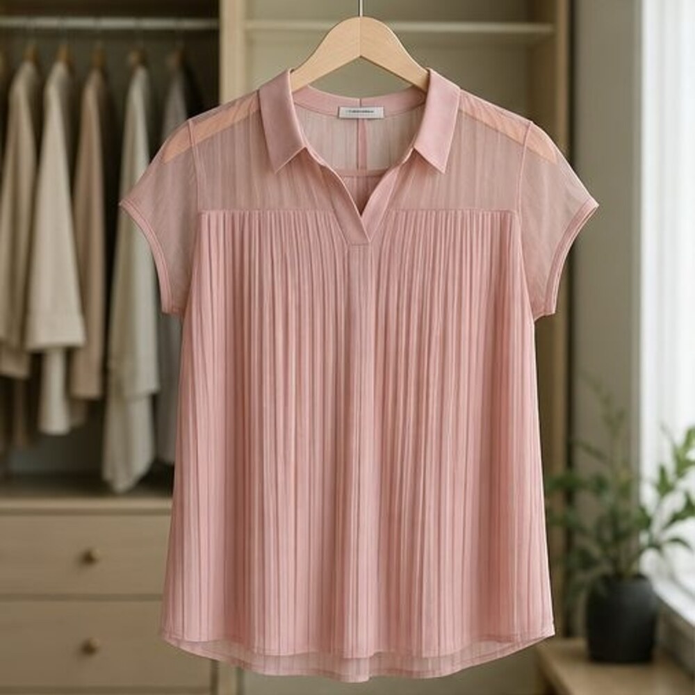 Navy Pleated Blouse